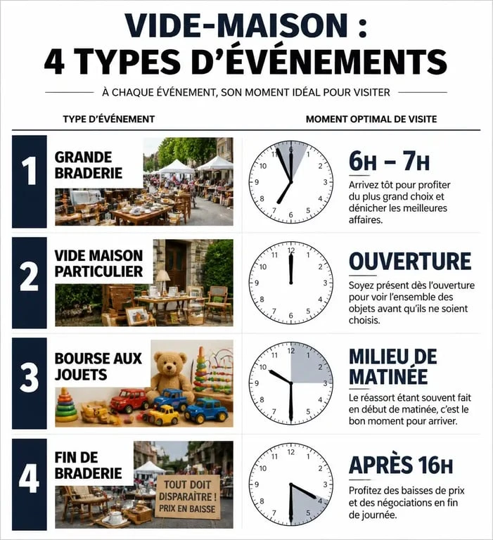 Infographie des meilleurs moments pour chiner en vide maison 35