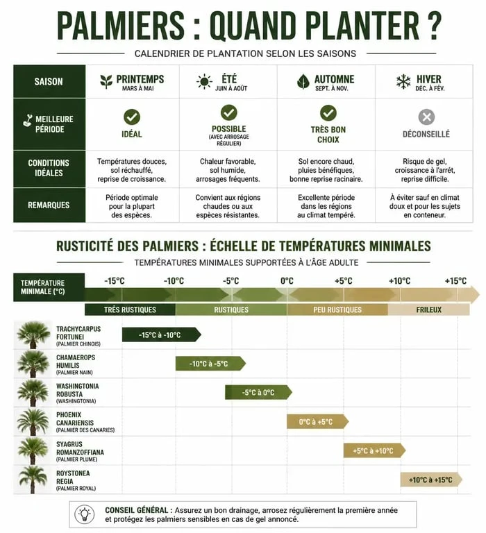 Calendrier et conseils pour savoir quand planter un palmier selon la zone de rusticité