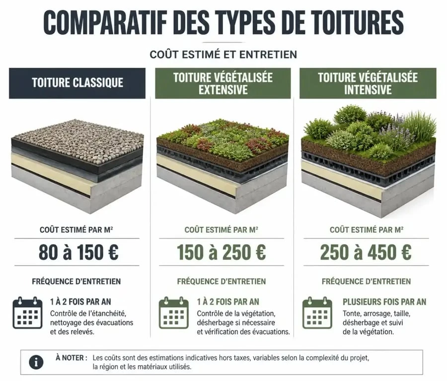 Comparatif des coûts et entretien entre toiture classique et toiture végétalisée
