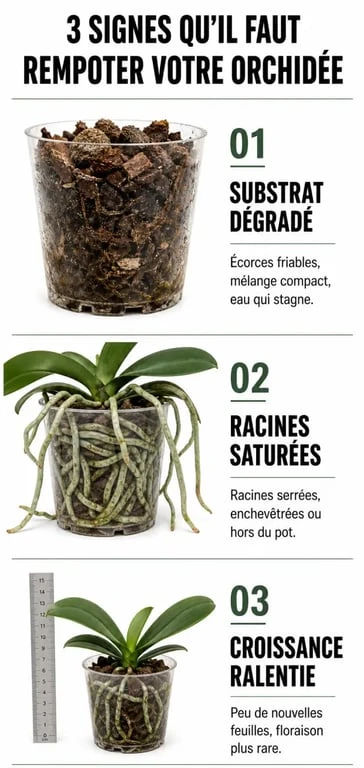 Infographie montrant quand rempoter une orchidée