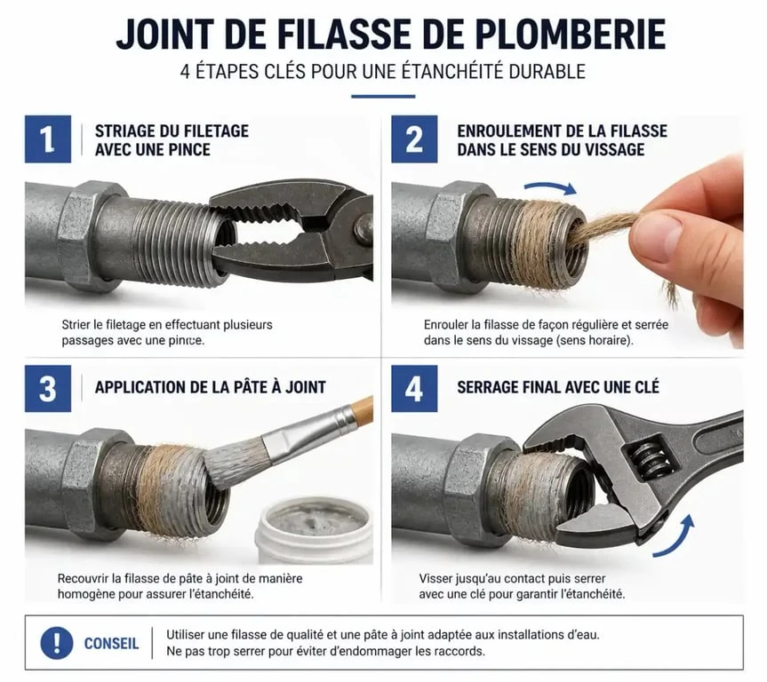 Étapes pour réaliser un joint de filasse de plomberie efficace