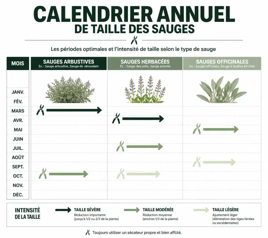Calendrier de taille des sauges : périodes et intensité de coupe selon les variétés