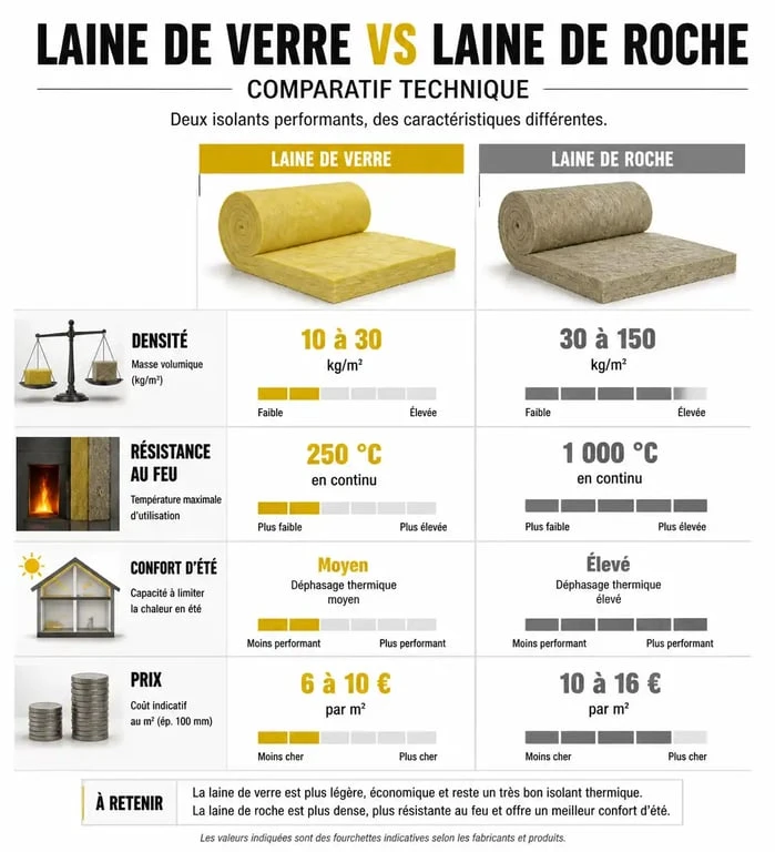 Comparatif technique laine de verre vs laine de roche pour l'isolation thermique