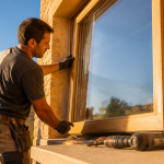 Artisan posant une fenetre double vitrage sur mesure