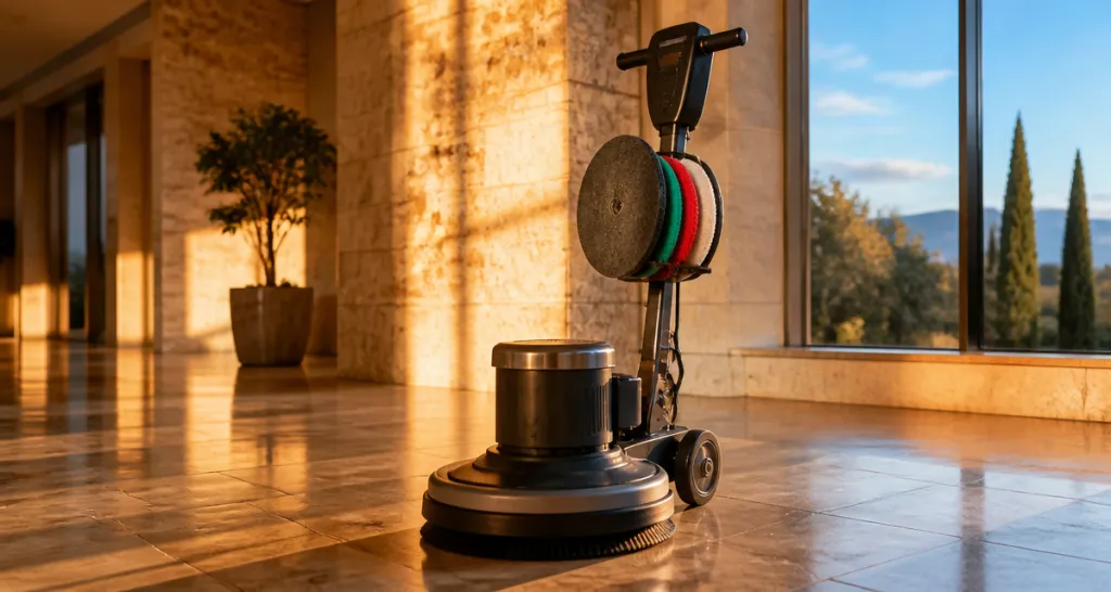 monobrosse nettoyage sur carrelage hall entreprise
