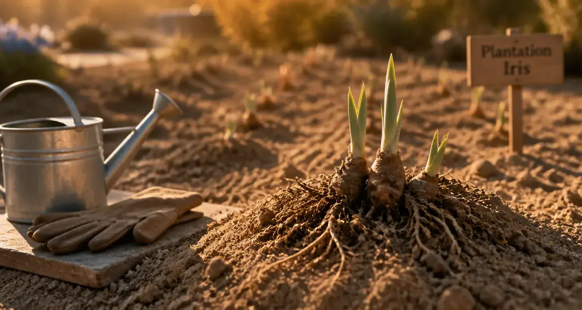 Quand planter des iris : plantation en sol sable, rhizomes à affleurer