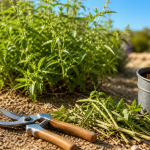 Quand tailler la verveine : sécateur sur verveine citronnelle au jardin