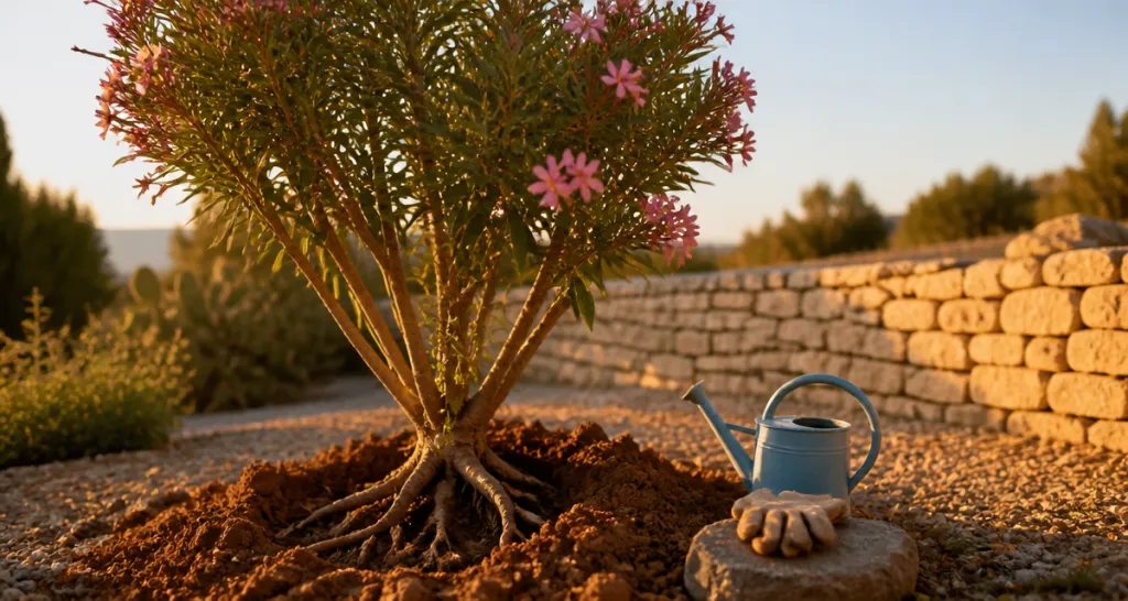 quand transplanter un laurier rose en pleine terre racines arrosoir jardin