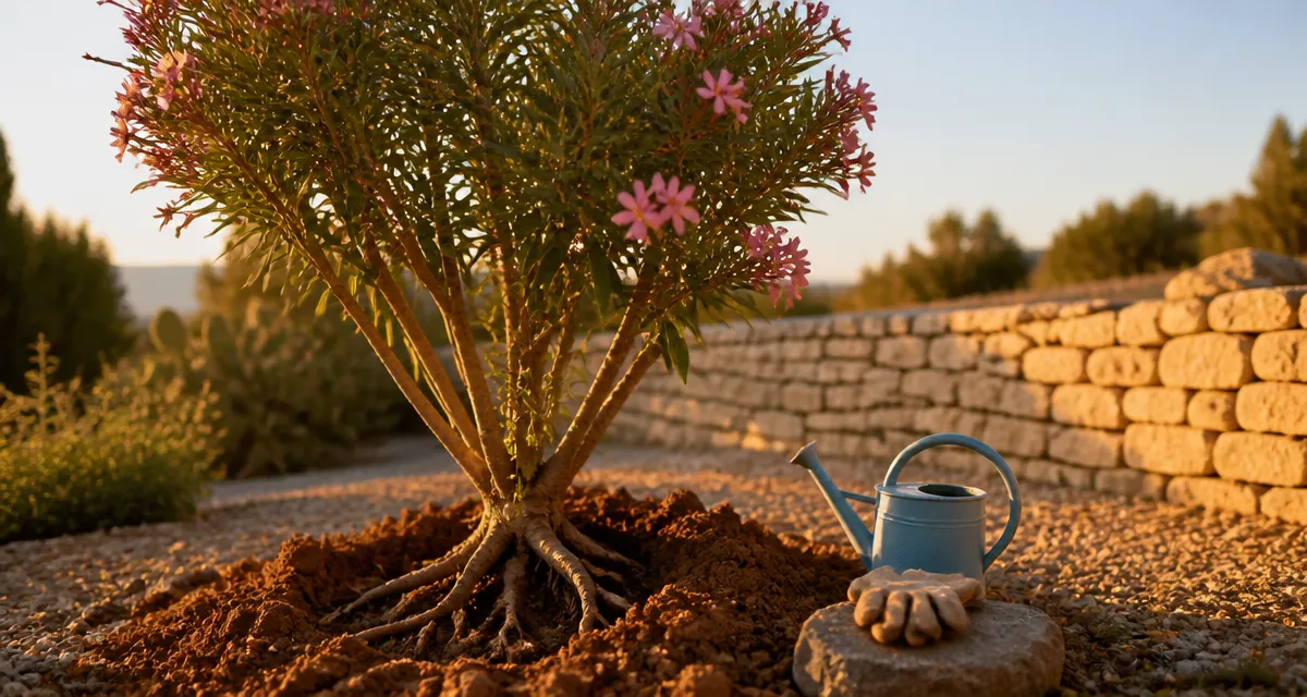 quand transplanter un laurier rose en pleine terre racines arrosoir jardin
