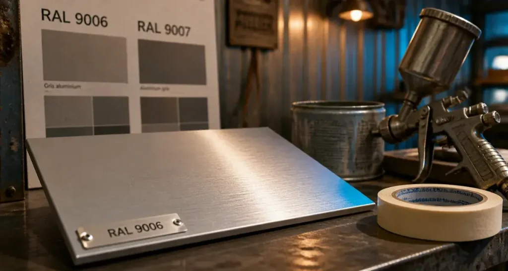 Photo plaque ral 9006 gris aluminium laquée, atelier