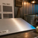 Photo plaque ral 9006 gris aluminium laquée, atelier