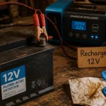 Recharger une batterie 12V : pince + et - avec chargeur
