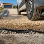 Allée carrossable pas chère : coupe gravier béton et fondation