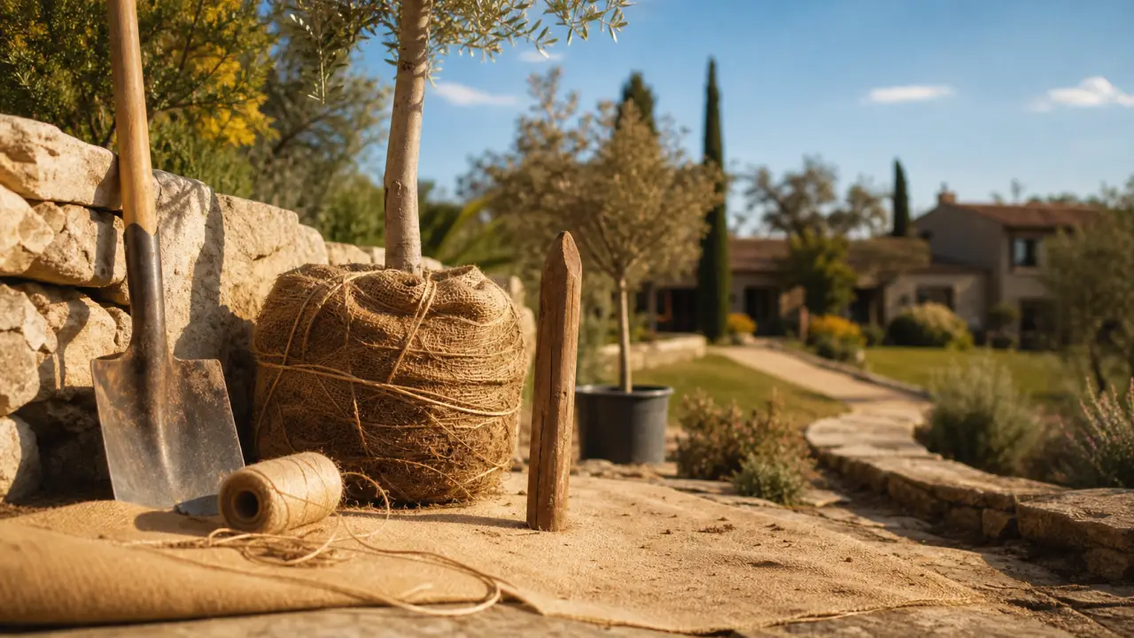 Arbre a planter : jeune arbre en pot, jardin et terrasse en pierre