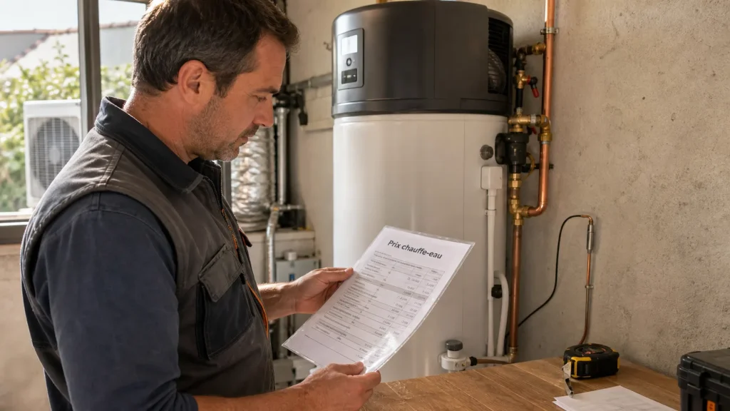 Chauffe eau thermodynamique prix : installateur vérifie le devis