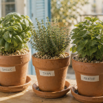 Cultiver des aromatiques en pot : basilic thym menthe, pots terre cuite et drainage