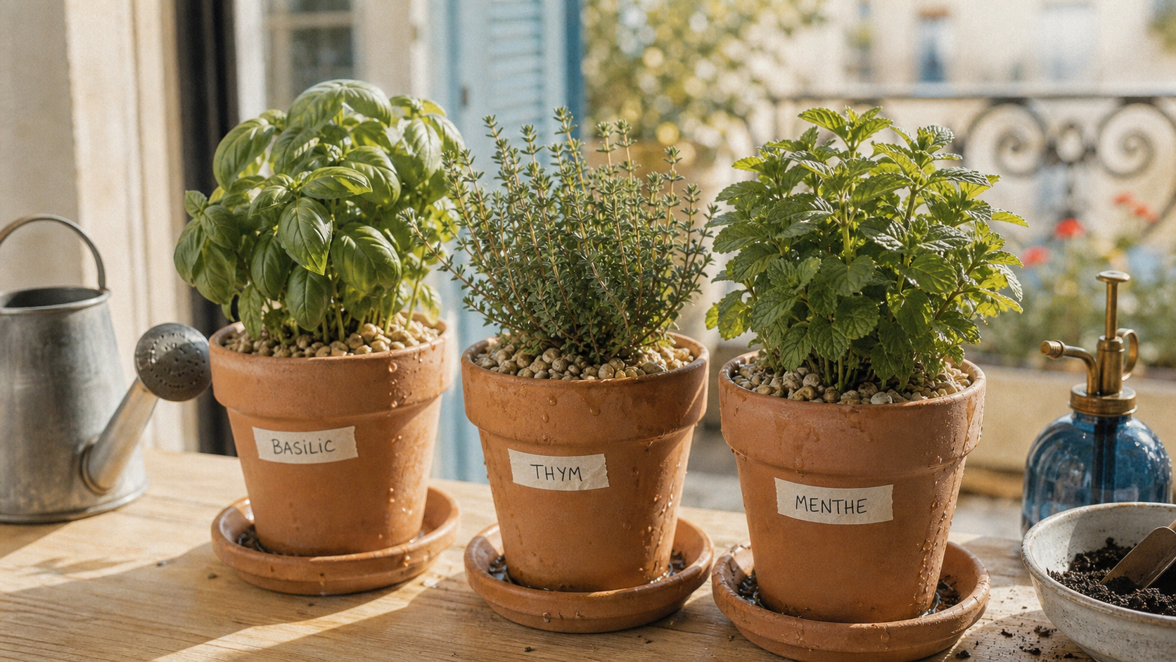 Cultiver des aromatiques en pot : basilic thym menthe, pots terre cuite et drainage