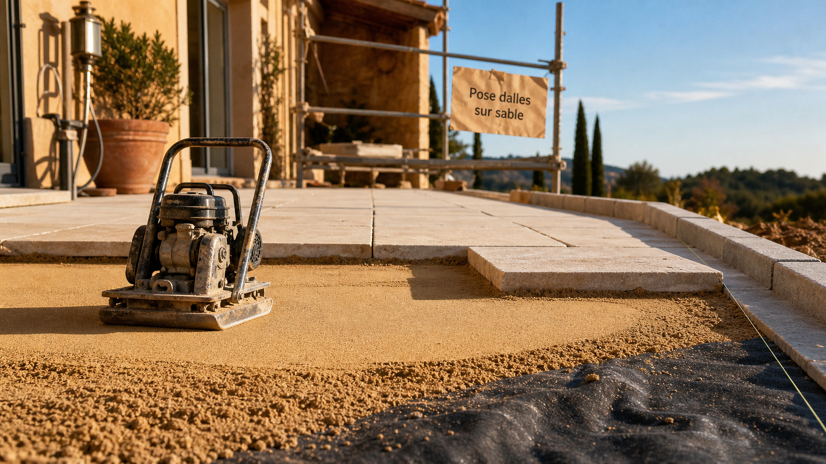 Dalles sur sable sur lit de sable et géotextile