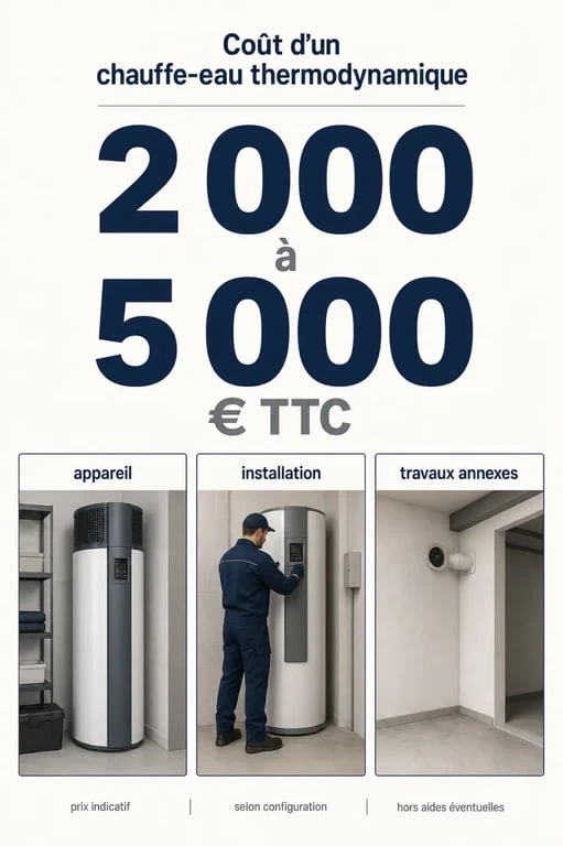 Chauffe eau thermodynamique prix : illustration des coûts d’achat, d’installation et des travaux annexes