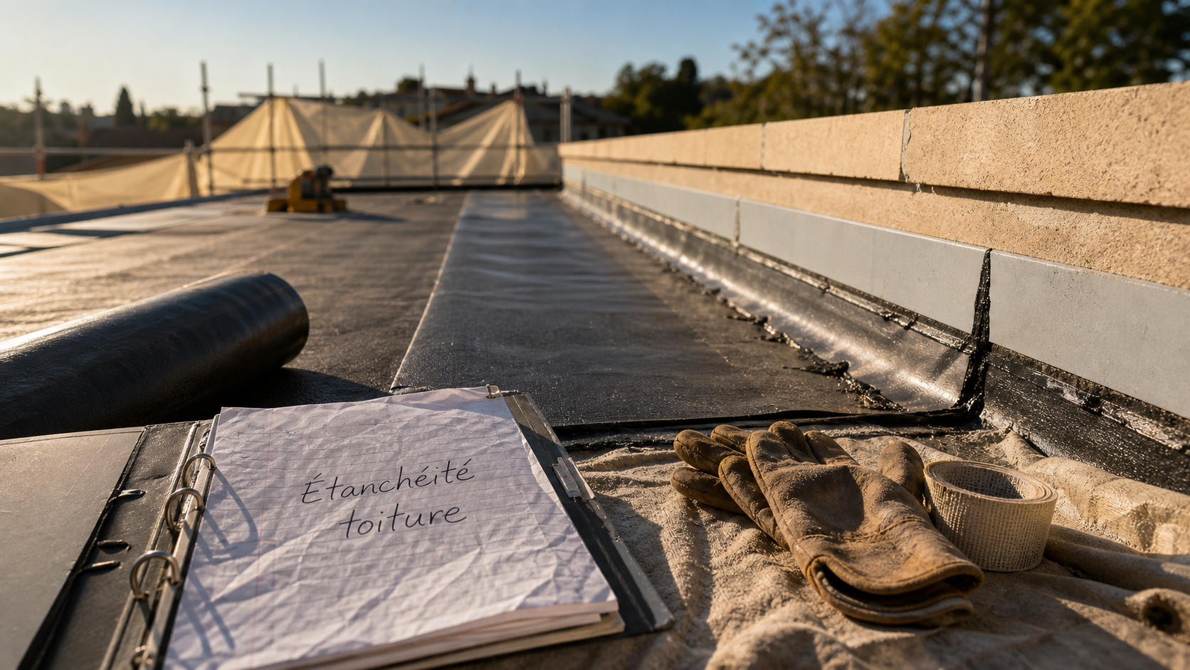 Étanchéité des toitures : membrane d’étanchéité noire sur toiture-terrasse