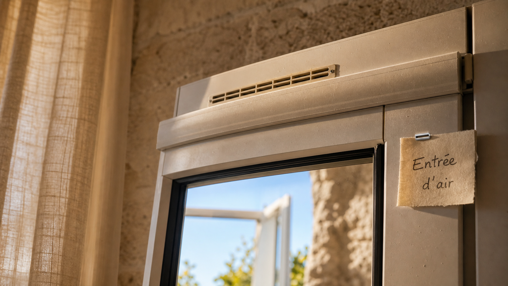 Grille aeration fenetre pvc en traverse haute, entrée d’air
