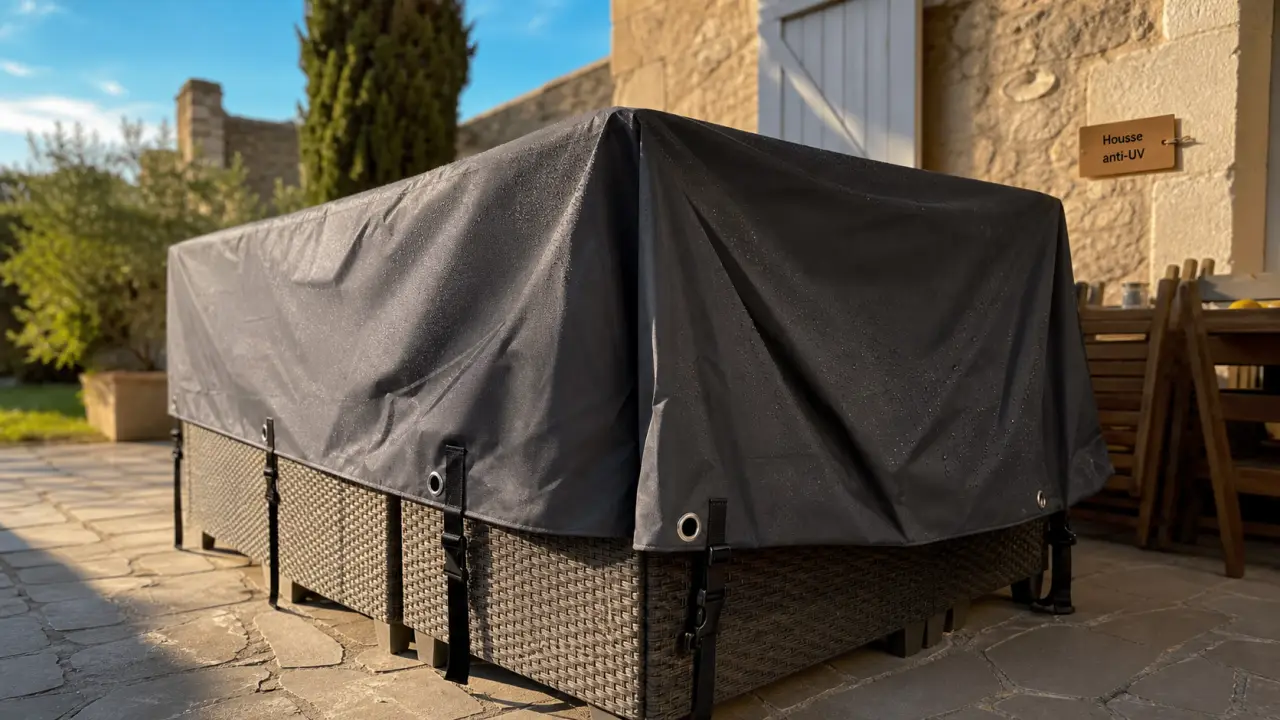 Housse pour mobilier de jardin étanche et respirante, bien ajustée sur salon de jardin