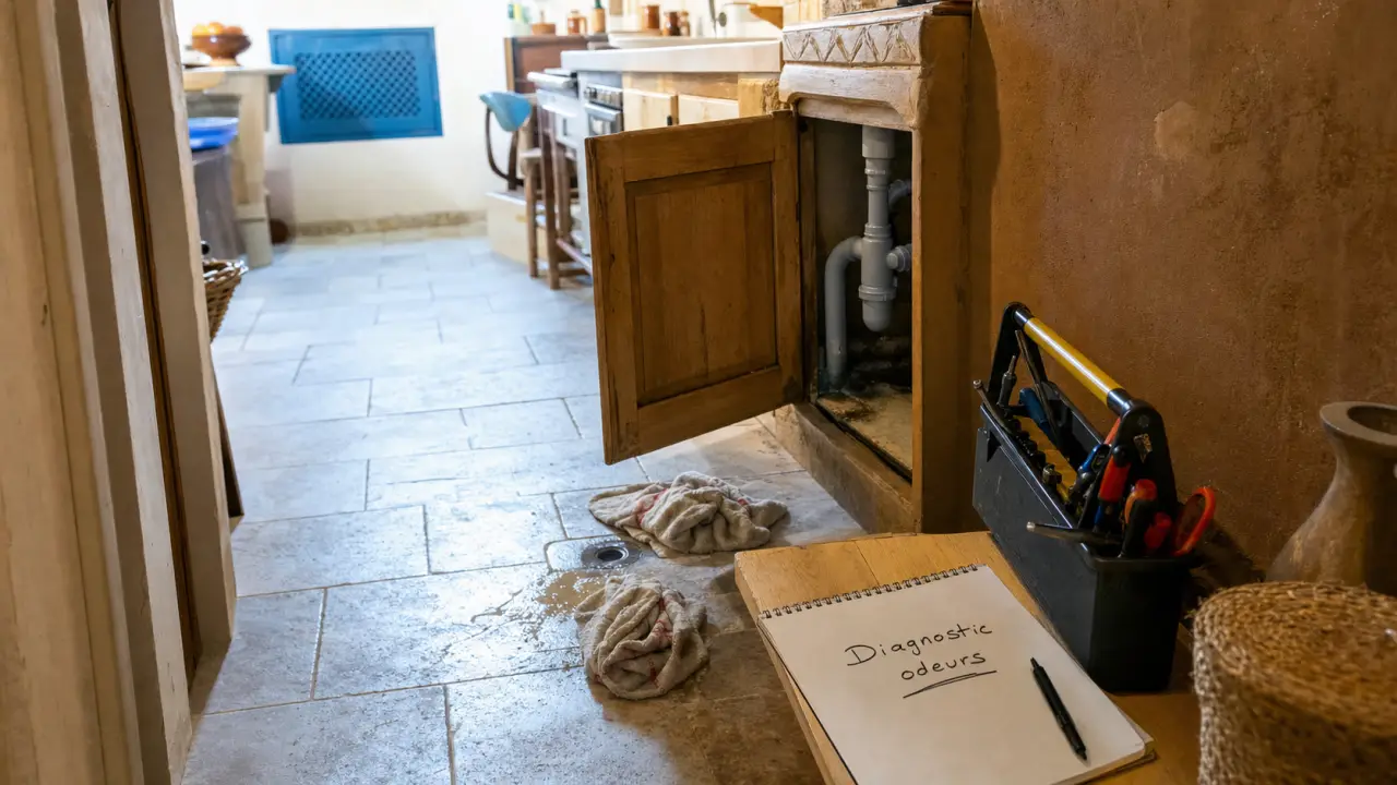 Odeur maison introuvable : source sous évier et humidité