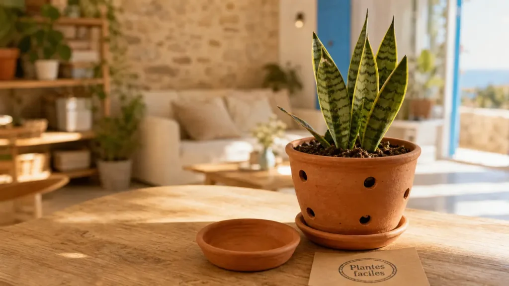 Plantes d’intérieur faciles d’entretien en pot de sansevieria pour salon lumineux ou bureau sombre