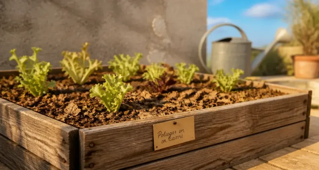 Potager en carré surélevé 120 x 60 cm sur terrasse