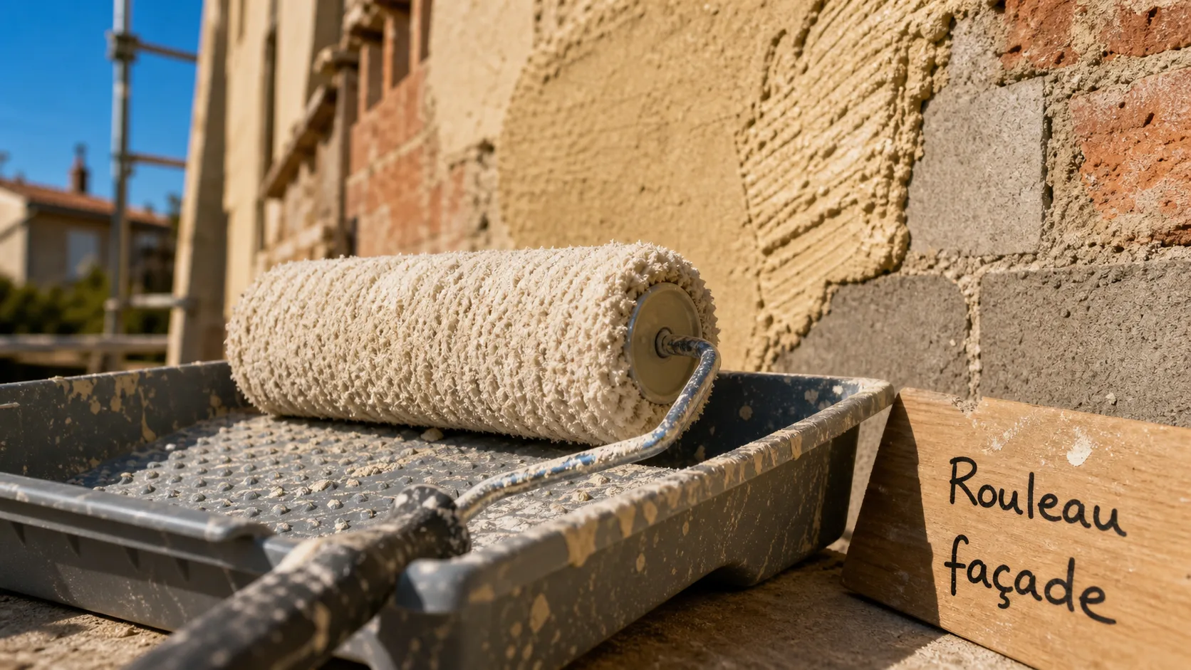 Rouleau pour facade 18 mm de fibres sur enduit crépi