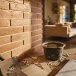 Brique pour mur intérieur : parement terre cuite posé, joint clair