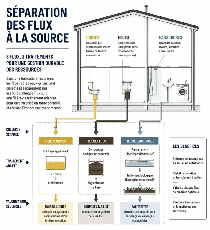 Schéma de la séparation des flux pour l'assainissement écologique
