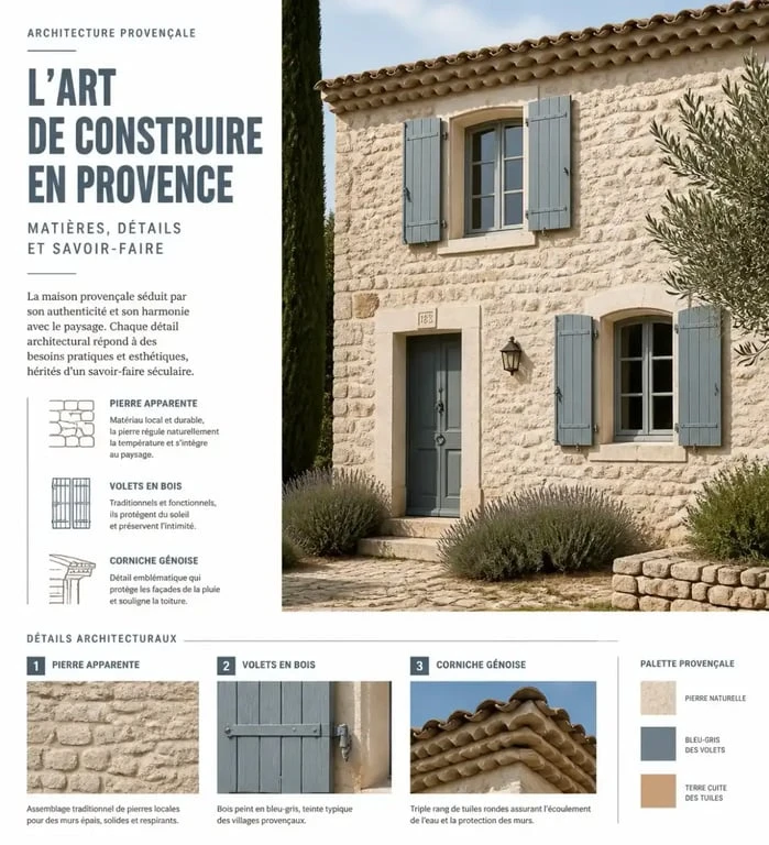 Détails architecturaux d'une maison provençale en pierre