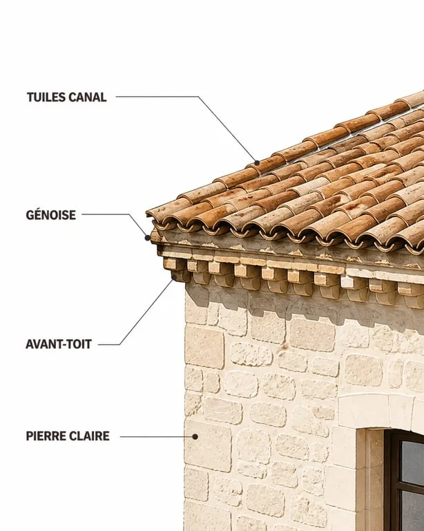 Toiture provençale avec tuiles canal et génoise sur maison du sud de la France
