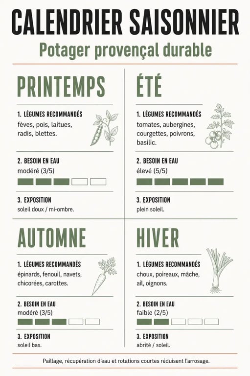 Aménager un potager provençal durable dans son jardin : calendrier des cultures selon saison, eau et exposition
