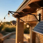 Guirlandes solaires extérieures sur pergola, jardin éclairé