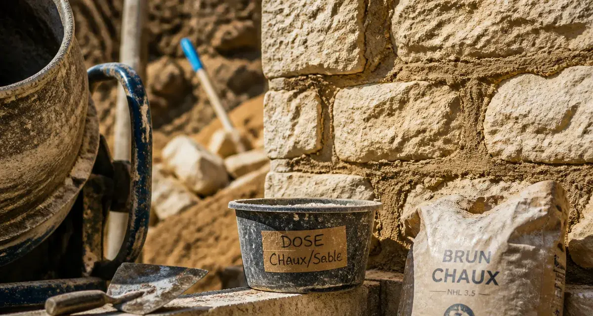 Mortier pour mur en pierre : chaux, dosage et joints sur mur calcaire