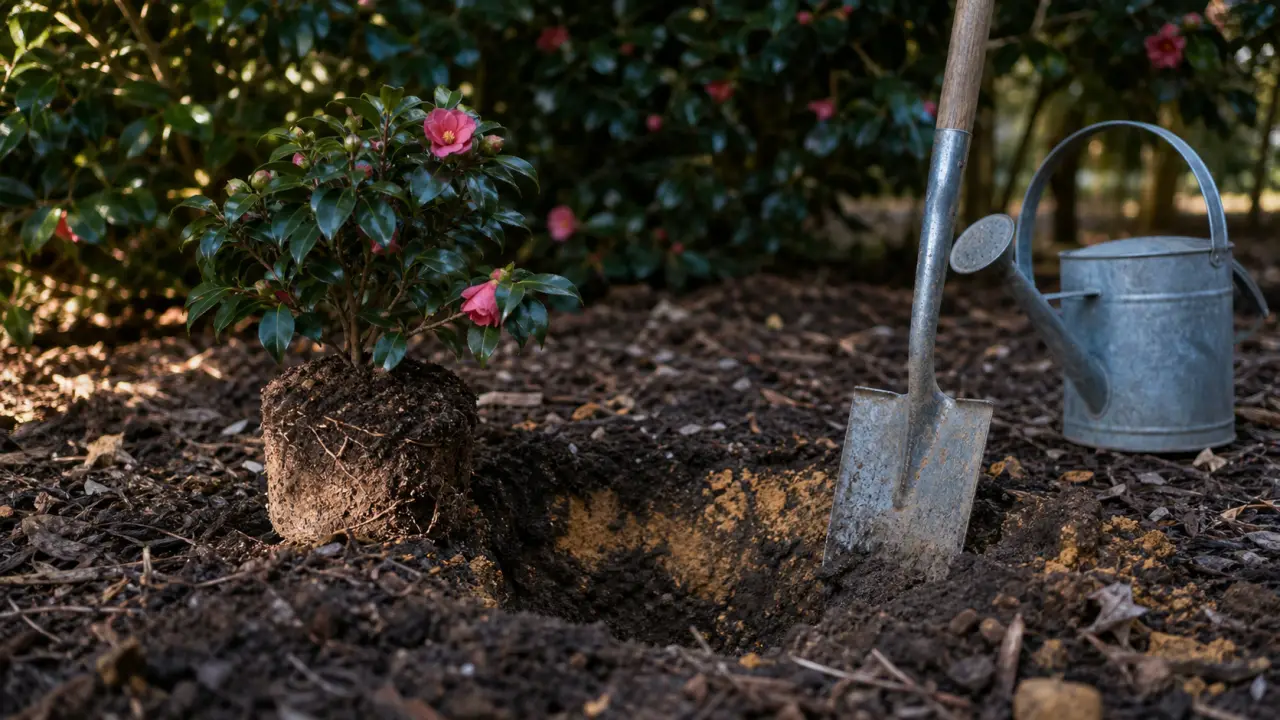 Quand planter un camelia : automne, printemps, sol acide, motte en terre.