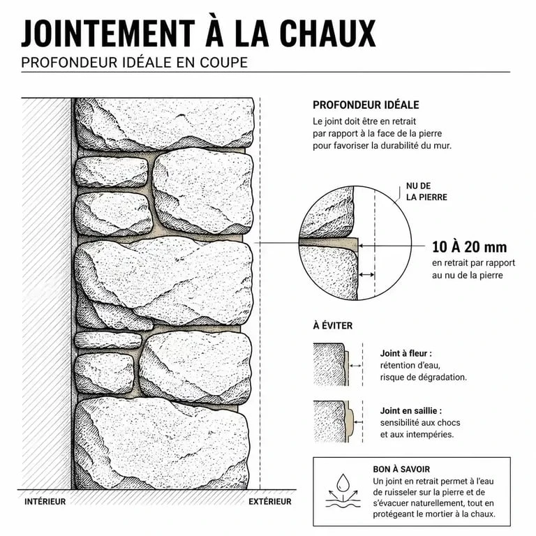 Schéma de jointoiement à la chaux pour mur en pierre