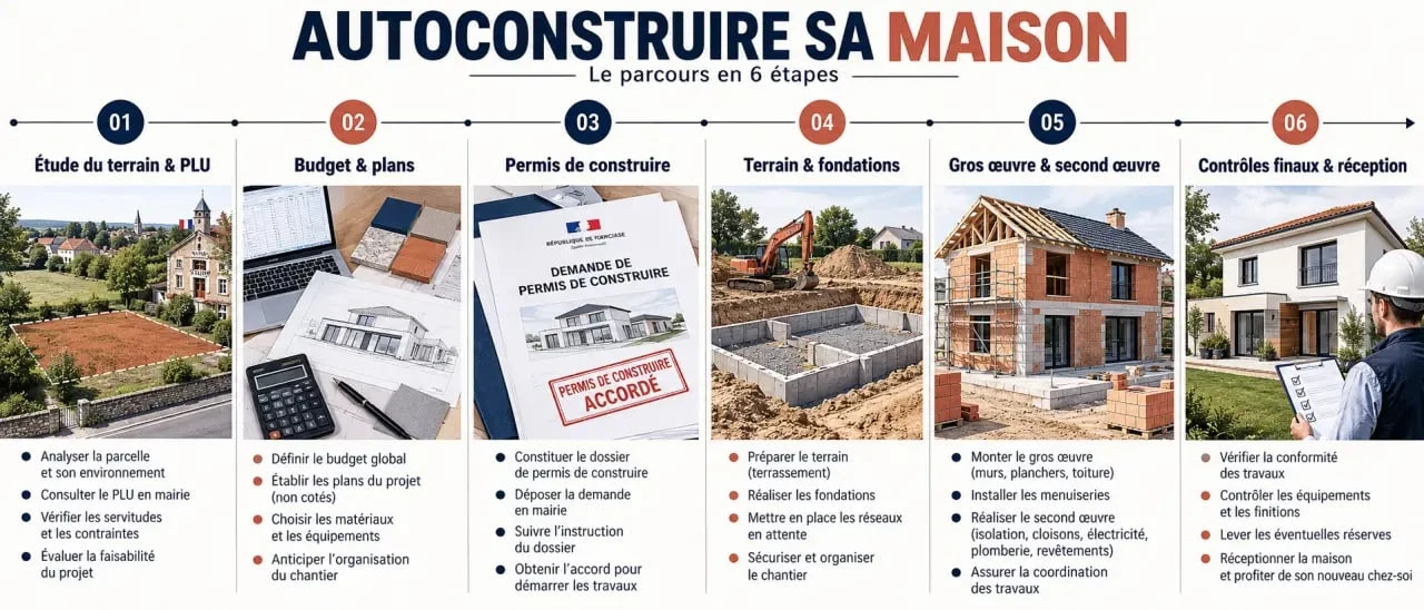 Les principales étapes d'une autoconstruction maison, du terrain à la réception