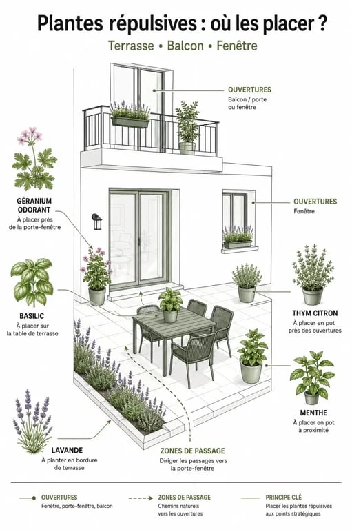 Plantes répulsives contre les moustiques près d’une terrasse