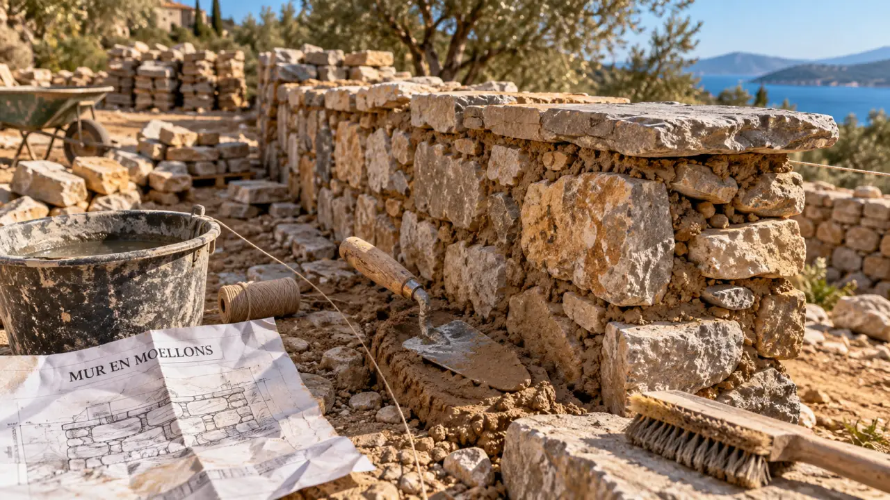 Moellons mur, pose et jointoiement contre l’eau
