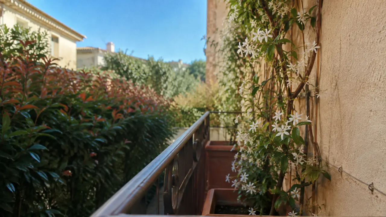 Plantes brise vue : jasmin étoilé sur balcon étroit