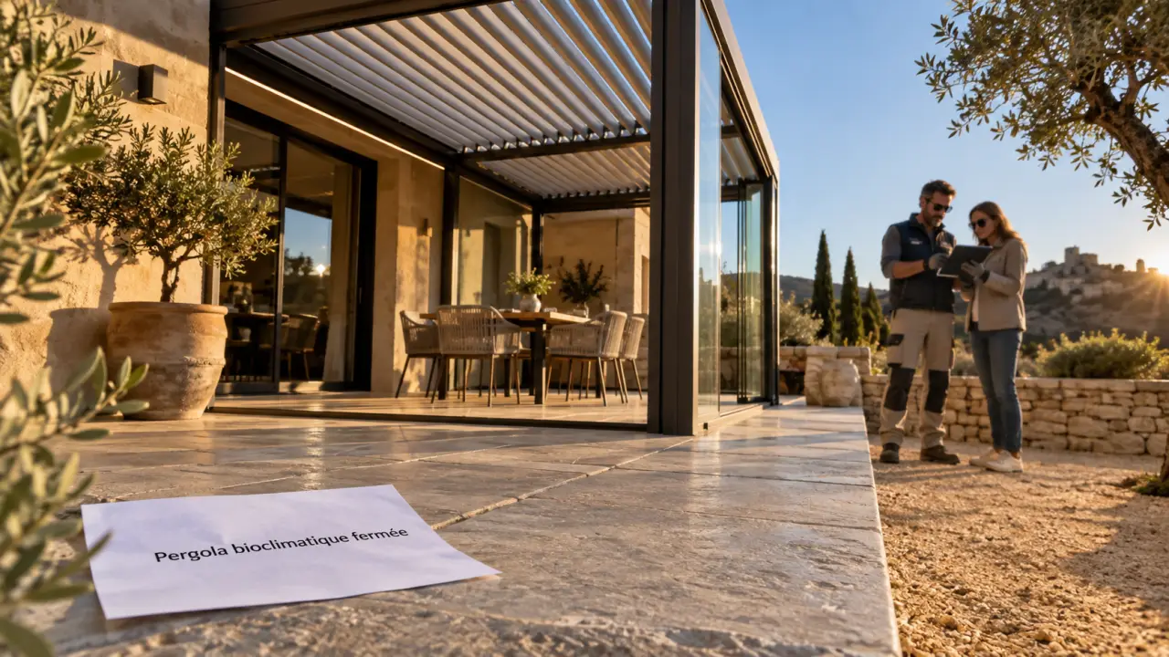 Véranda bioclimatique fermée avec pergola bioclimatique fermée