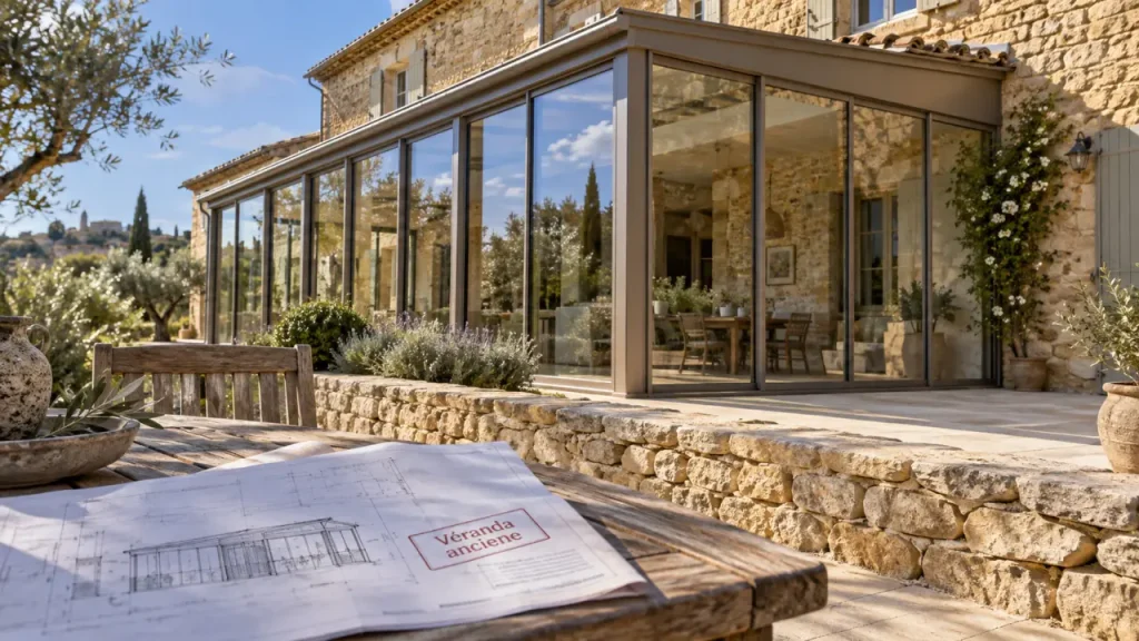 Une véranda sur maison ancienne préserve le cachet grâce à des choix précis
