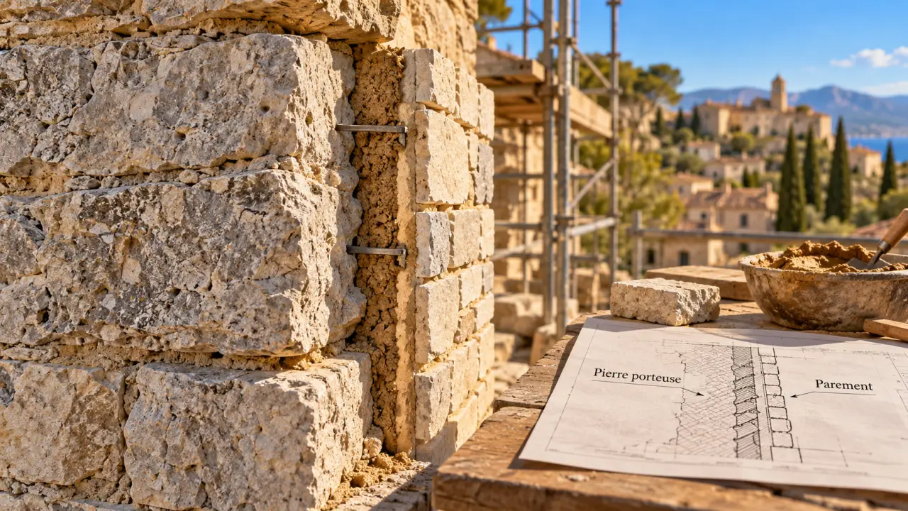 Construction maison en pierres : mur en pierre porteuse et parement