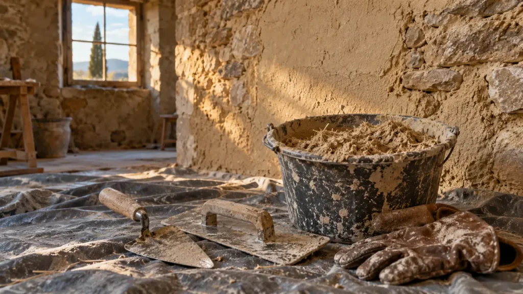 L’enduit chaux-chanvre intérieur réchauffe les murs, sans remplacer une isolation complète