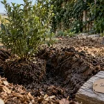 plante sol argileux en fosse : terre argileuse humide et paillage