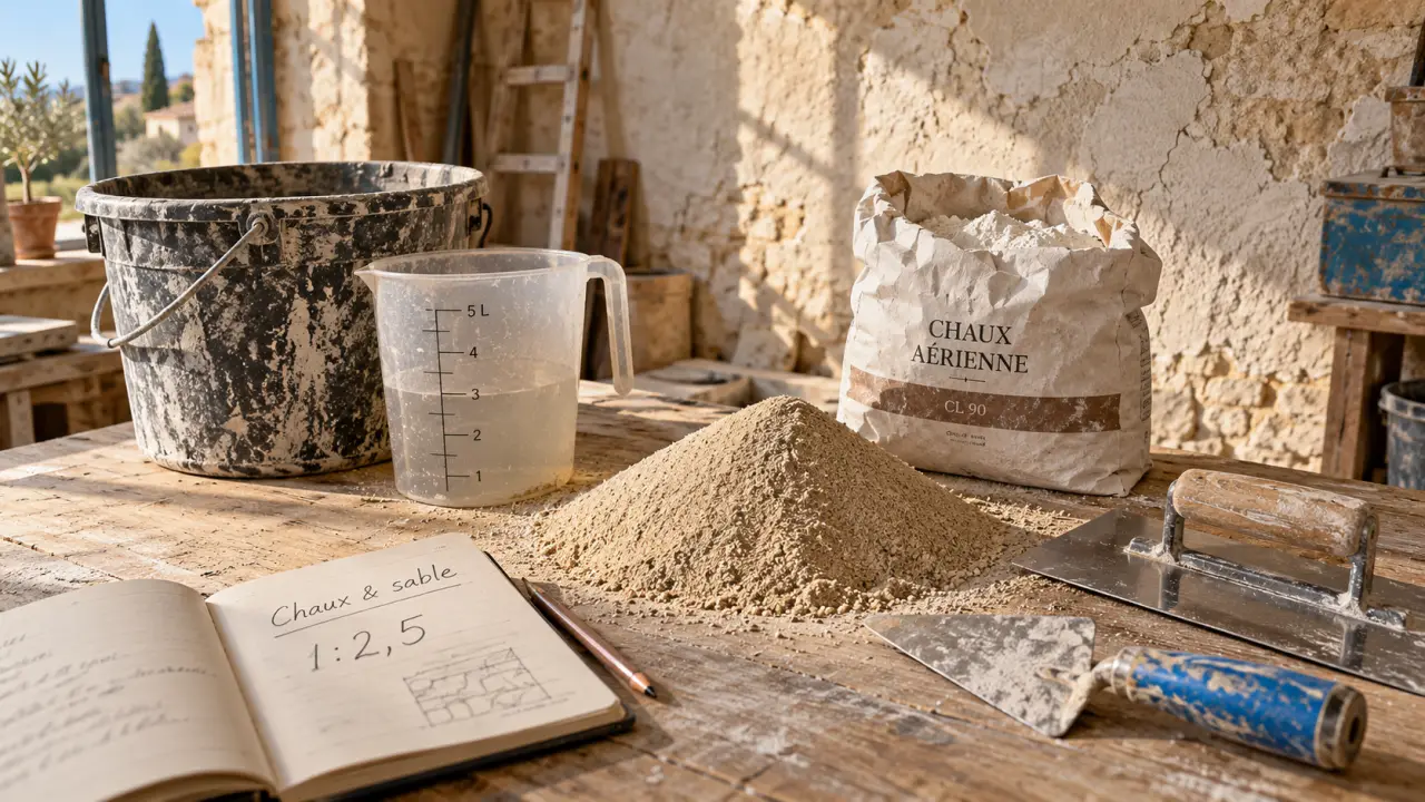 Recette enduit chaux interieur : dosage chaux sable pour limiter les fissures
